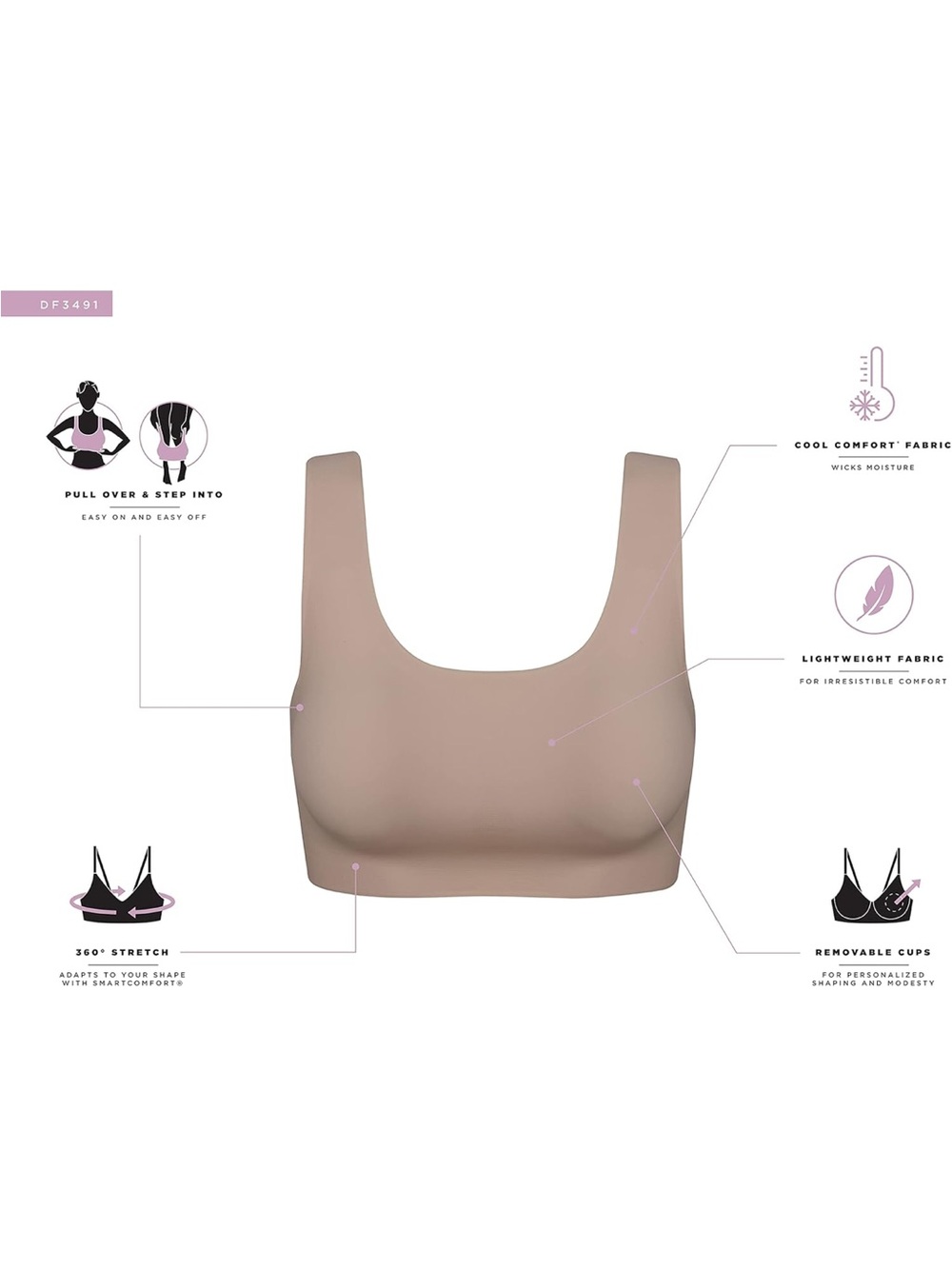 Bali Smooth Wireless Scoop Bralette in Black - Picture 5 of 7